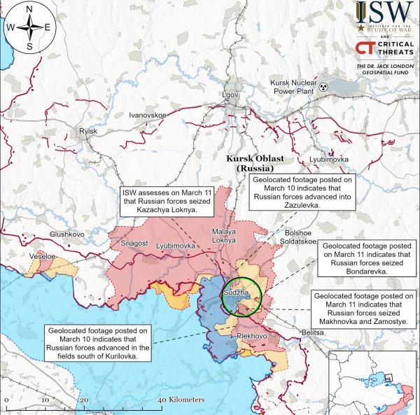 O ISW informou quais assentamentos na região de Kursk o exército de Putin está avançando perto (MAP)