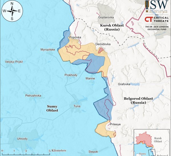 A ISW relatou como a situação mudou nas rotas Sumy, Kursk e Belgorod (MAP)