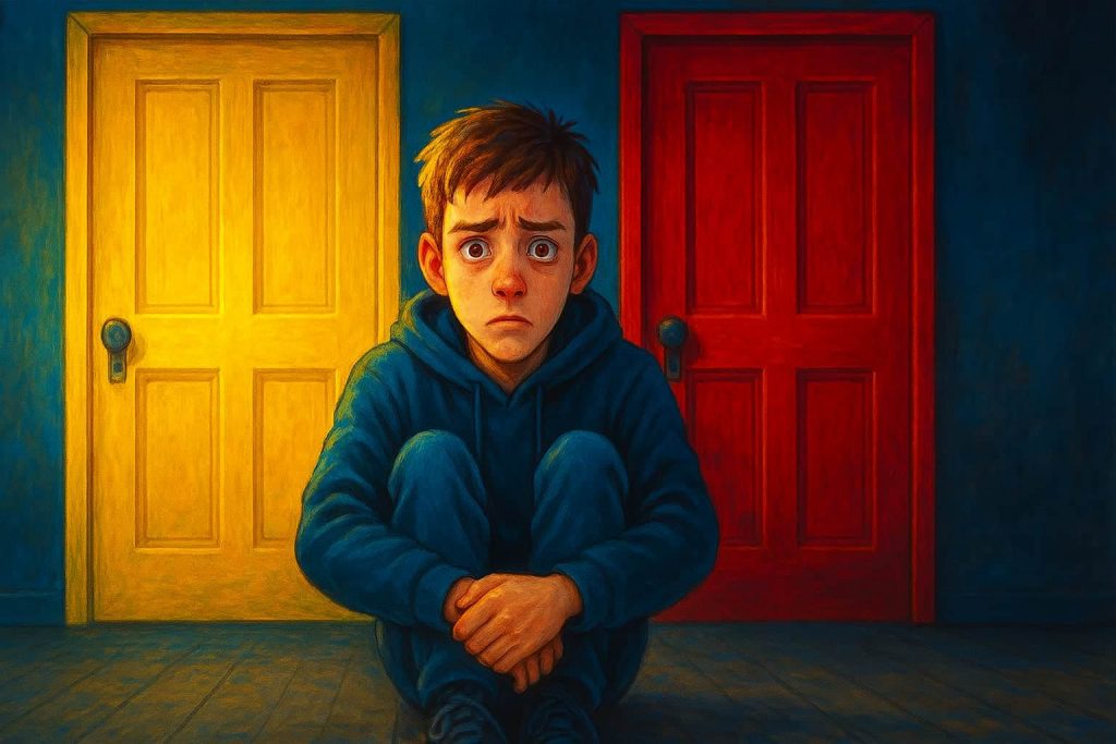 Qual o perigo do jogo "porta amarela, porta vermelha"?
