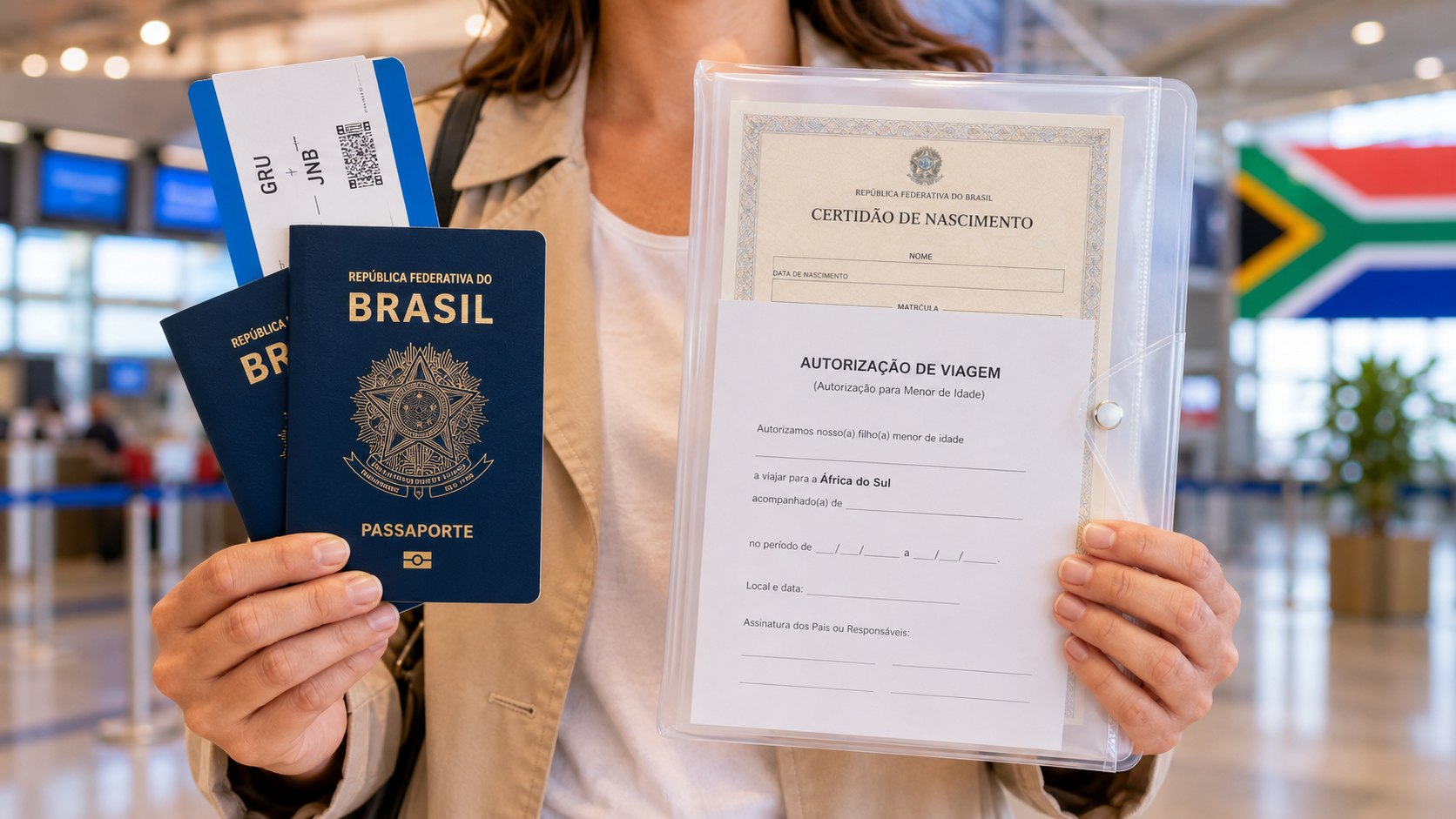 Viagem com crianças para a África do Sul em 2026: confira passaporte, certidão, autorização parental e documentos exigidos para evitar problemas no embarque e na imigração sul-africana.