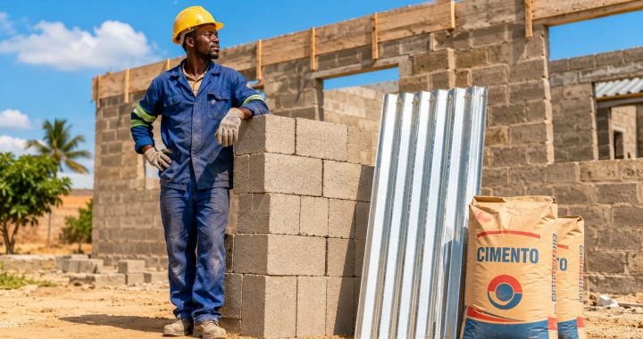 Quanto custa construir uma casa em Moçambique em 2026: preços do cimento, blocos, chapa e mão de obra