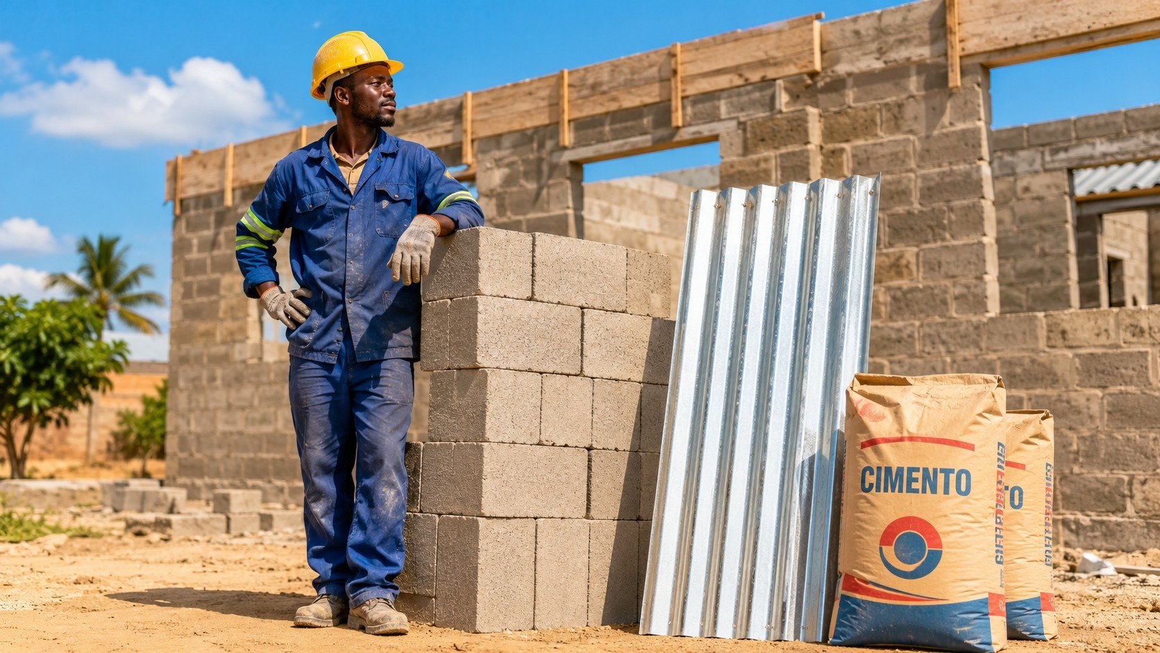 Quanto custa construir uma casa em Moçambique em 2026? Veja preços de cimento, blocos e chapa, custo da mão de obra e orçamento estimado por metro quadrado antes de iniciar a obra.