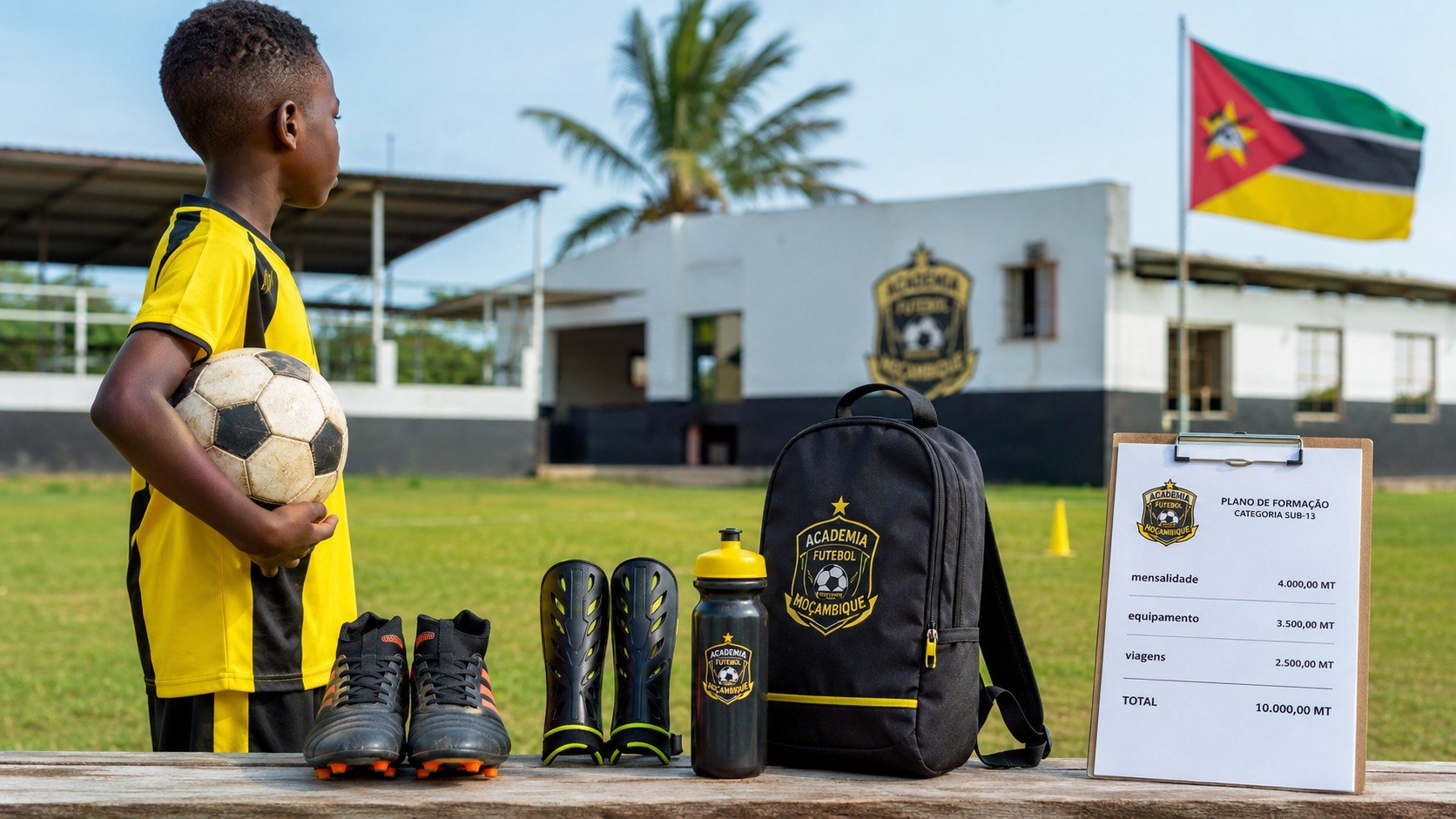 Saiba quanto custa uma academia de futebol em Moçambique: inscrição, mensalidade, chuteiras, uniforme, transporte e viagens. Veja preços publicados e despesas que os pais devem confirmar.