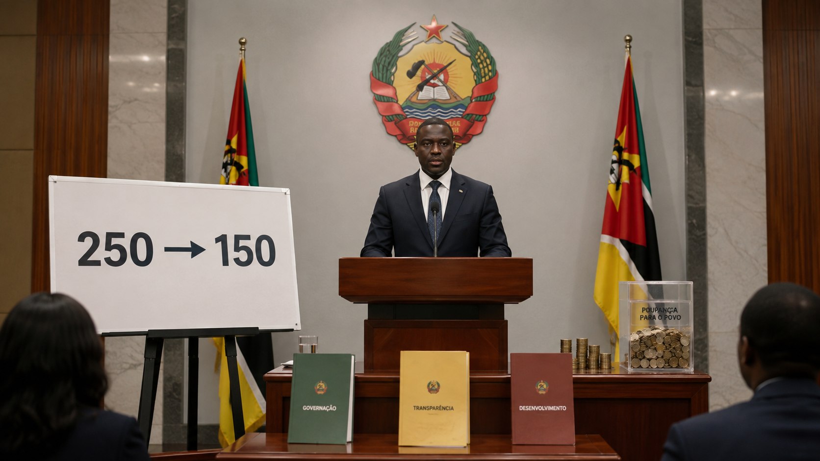 Moçambique pode reduzir deputados de 250 para 150. Veja o que prevê a proposta, quanto o Estado poderia poupar, os limites do cálculo e o que ainda precisa mudar para a reforma avançar em 2026 mesmo.