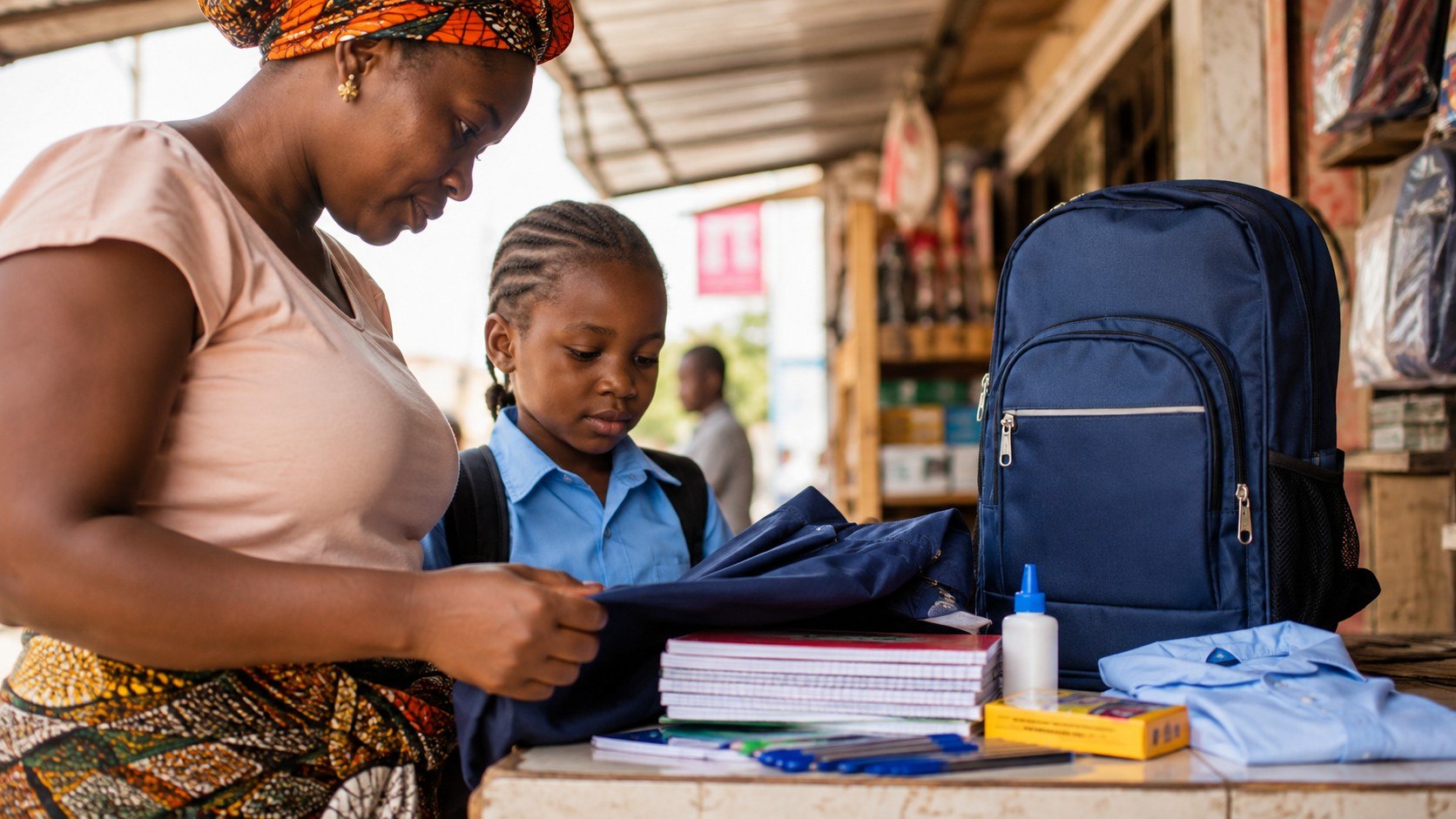 Quanto custa preparar uma criança para a escola em Moçambique em 2026? Veja preços de uniforme, mochila, sapatos e material escolar, compare valores e organize o orçamento familiar antes das compras.