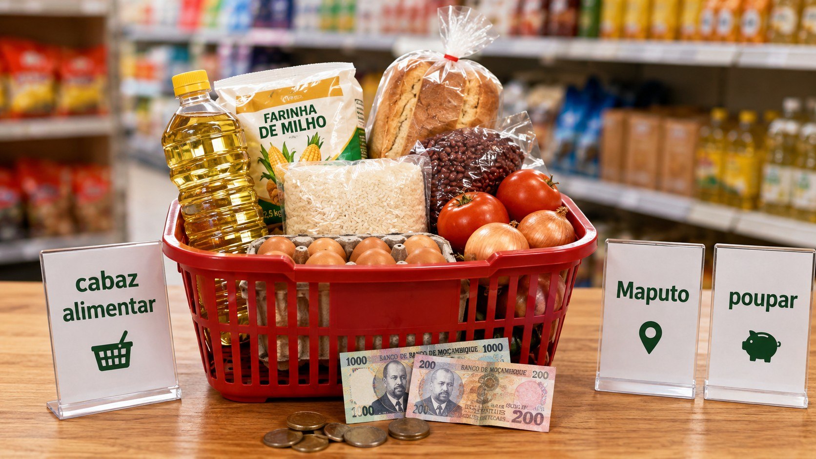 Quanto custa o cabaz alimentar em Moçambique em 2026? Veja dados de Maputo, Beira e Nampula, preços de arroz e óleo, inflação oficial e formas práticas de reduzir as despesas mensais.