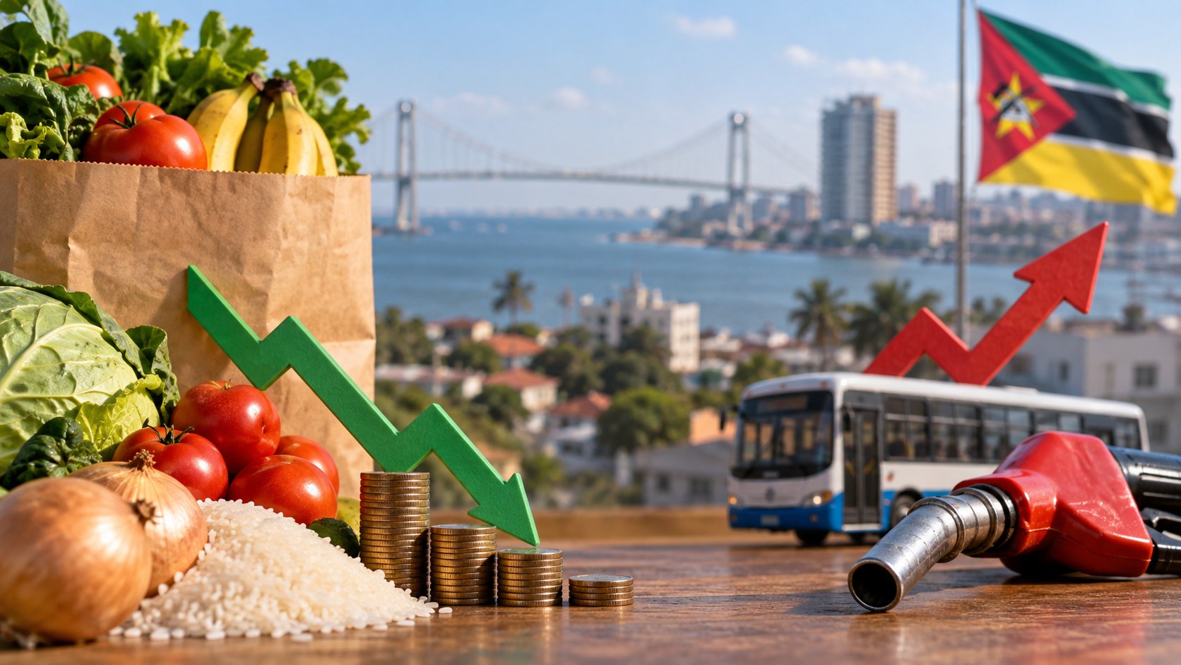 Inflação em Moçambique caiu para 6,45% em Agosto de 2026. Veja quais alimentos baixaram, por que os transportes seguem caros e como os preços continuam a pesar no orçamento familiar.